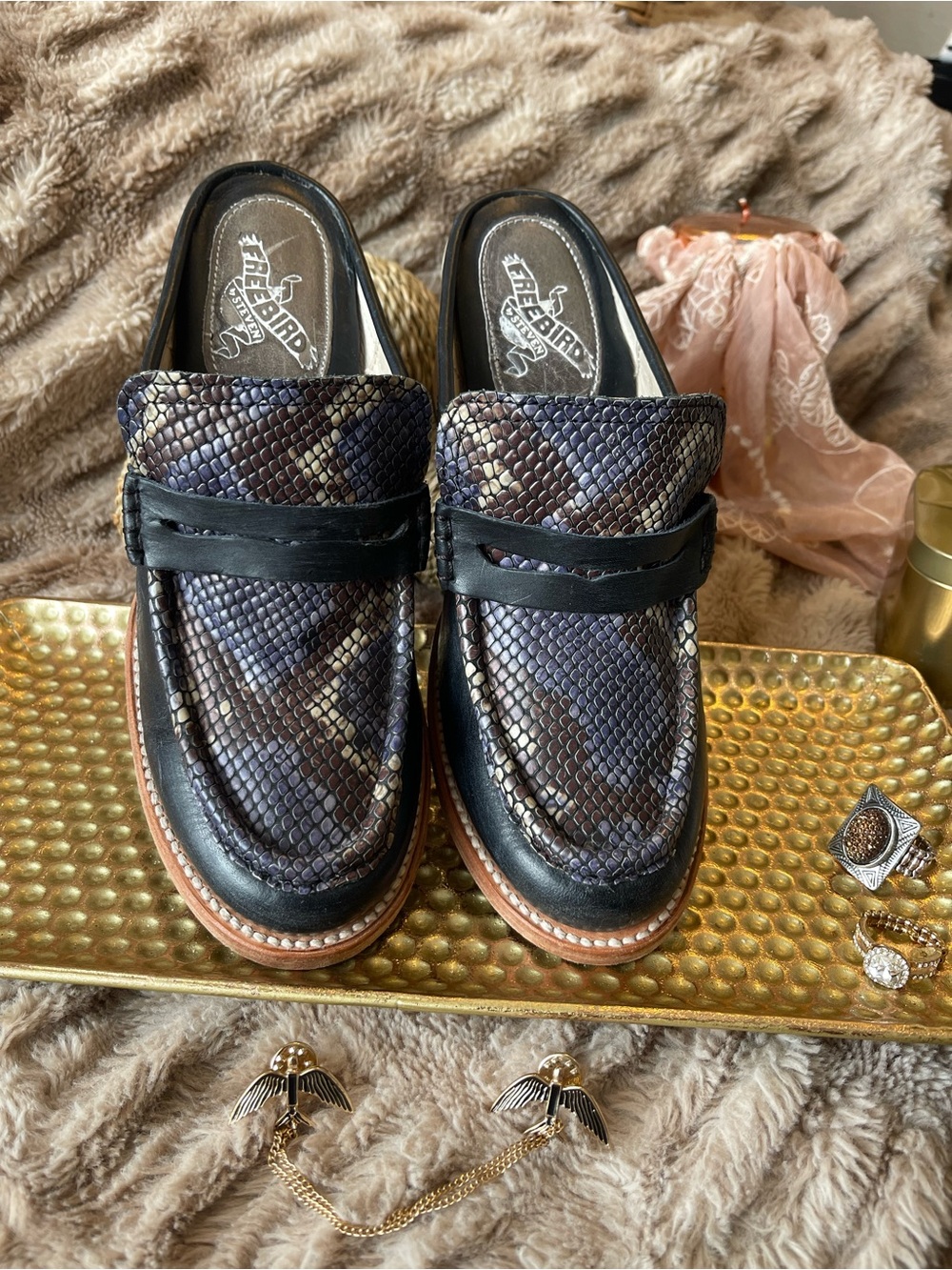 Freebird “Collins” Multi-tonal Snakeskin Leather Mules